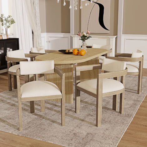 6 chaises en bois massif, confortables et respirantes. Parfaites pour les salles à manger, les salons, les cafés. Style moderne. Matériau : lin couleur naturelle. (1/5)