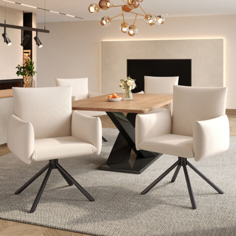 Set de 4 chaises à desserrer. Chaise garnie avec des pieds métalliques. Chaise pivotante à 360°. Chaise idéale pour le salon ou la chambre à coucher. Assise confortable. Repose-pieds disponible en lin (1/5)