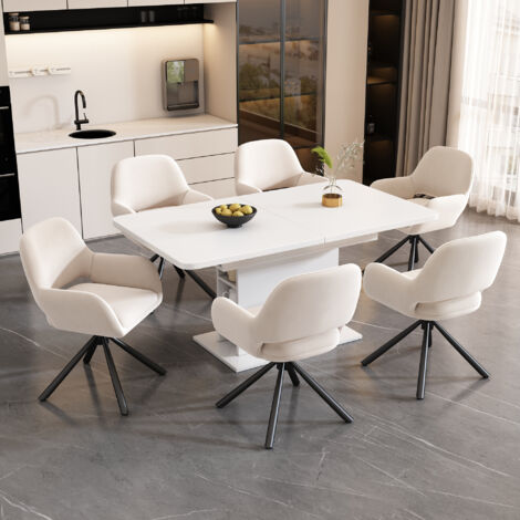 Fauteuil de salon, set de 6 pièces. Conçu avec des roulettes pour une manipulation facile. Design moderne et élégant. Fauteuil à usage quotidien. Pas de table à manger. Couleur beige. (1/5)