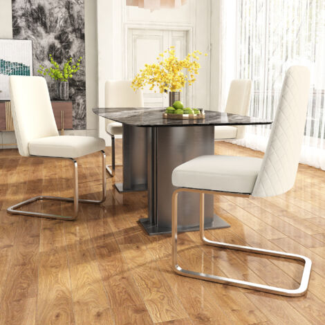 Fauteuil de salon en tissu Samt-Esszimmerstuhl, set de 4 pièces. Design luxueux. Conçu pour être utilisé dans les salons et les chambres à coucher. Structure en métal argenté. (1/5)
