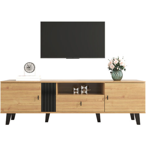 Décor élégant et raffiné : Meuble de télévision de 170 cm de hauteur, conçu en bois et dans des couleurs noir et blanc. Meuble de télévision avec des tiroirs intégrés. De nombreuses possibilités d’emp (1/5)