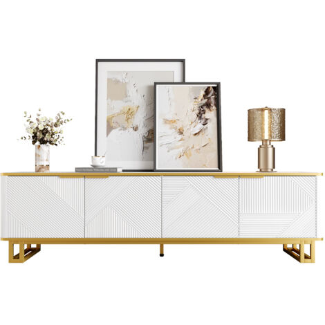 Armoire de télévision avec quatre portes. Support pour la télévision. Panneau de contrôle de la télévision. Dimensions : 160 x 37,5 x 48 cm (longueur × largeur × hauteur). (1/5)