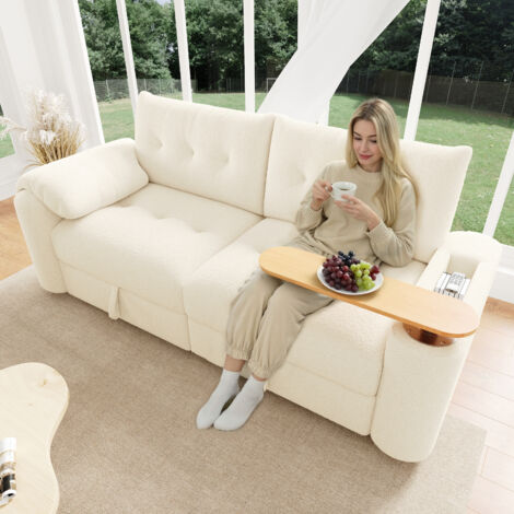 Canapé en tissu de couleur ivoire, conçu pour la salle à manger. Il peut être utilisé comme lit ou fauteuil relaxant. (1/5)