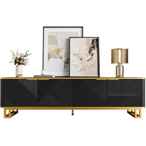 Tiroir de télévision avec quatre portes, support pour la télévision, panneau de télévision. Dimensions : 160 x 37,5 x 48 cm (longueur x largeur x hauteur). (1/5)