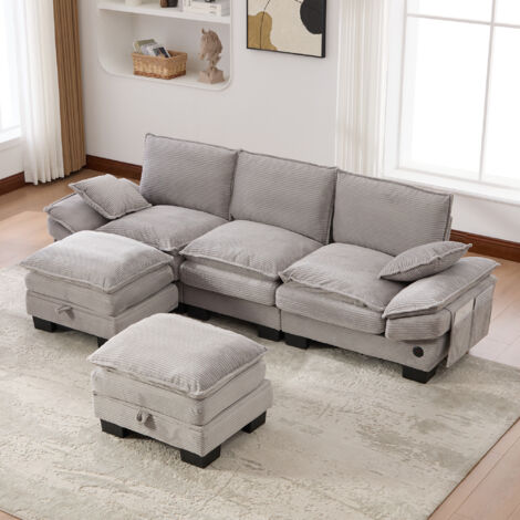 Canapé modulaire pour 3 personnes (avec 2 tabourets) – Large surface de siège. Idéal pour les séjours domestiques. Kaki. (1/5)