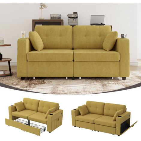 Canapé élégant avec des pieds et de l’espace de rangement. Tapis en velours pour un confort agréable au toucher. (1/5)