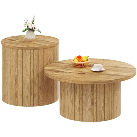 Table de salon, table ronde à deux plateaux. Table d’appoint en bois naturel. Table multifonctionnelle pour le salon. (1/5)