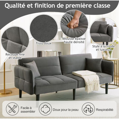 Fauteuil-lit réglable en deux parties – Modèle à deux places, avec un revêtement en velours. Idéal pour les petits espaces. (1/5)