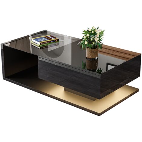 Table de chevet, en couleur noire brillante. Tables d’appoint, tables de chevet avec surface vitrée et effet LED. (1/5)