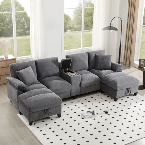 Canapé-lit pour 2 personnes, avec espace de rangement. Solution idéale pour petits espaces. Gris. (1/5)