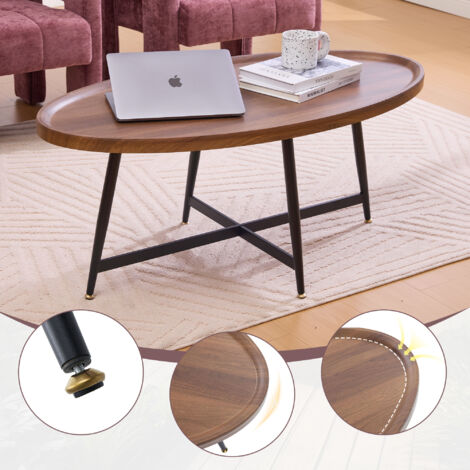 Table de salon ovale, moderne et minimaliste. Table de salon en bois. Tablette de côté dans un style nordique. Tablette pour le thé, avec un cadre métallique. (1/5)