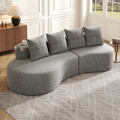 Canapé en tissu lin, avec 4 coussins. Matelas épais et confortable. Parfait pour le salon, la chambre à coucher ou le balcon. Vert. (1/5)