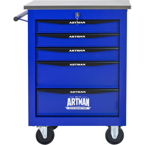 Coffre multifonctionnel avec des roulettes. Coffre pour outils en métal, idéal pour le stockage dans la garage ou l’atelier de réparation. Disponible en couleur noire et bleue. (1/5)