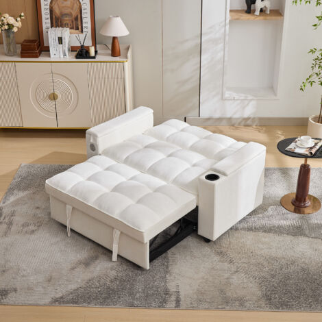Canapé convertible 3-en-1. Housse d’assise réglable. Prise USB pour l’accès à des services en ligne. Canapé ou lit-lounge repliable. Equipé d’une table cachée, de supports pour les boissons. Couleur b (1/5)