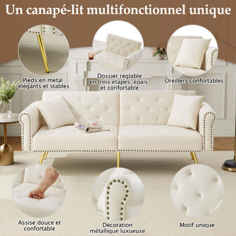 Canapé moderne pour deux personnes. Revêtement en cuir. Assise réglable en trois positions. Pieds métalliques laqués. Un canapé élégant, idéal pour les petits espaces. Compacte et pratique à utiliser. (1/5)