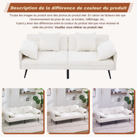 Canapé convertible de 68×95×76 cm. Canapé avec dossier réglable. Fauteuil pour des profondeurs de siège personnalisées. Couleur blanche. (1/5)