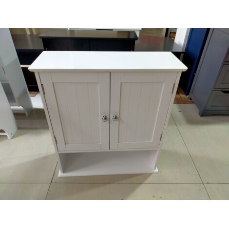 Armoire de toilette montée sur poteau blanche. Armoire médicale avec des portes doubles et des étagères réglables. (1/5)