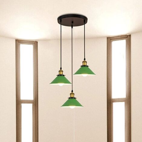 Lustre rétro à trois têtes, lumière chaude, E27, éclairage décoratif, plafonnier de salon, lampe de table pour îlot de cuisine, abat-jour en métal. (1/5)