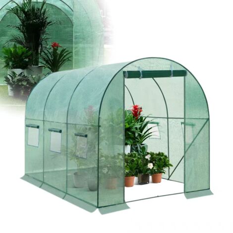 Serre extérieure accessible à pied, avec ombrage pour plantes, idéale pour la culture de tomates et de légumes, comprenant une porte et 6 fenêtres. (1/5)