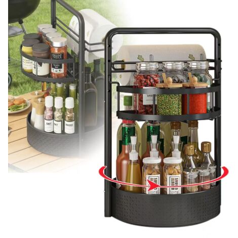 Étagère à épices multifonctionnelle, étagère de rangement de cuisine à double niveau, étagère de rangement pour comptoir ou placard, noire (1/5)