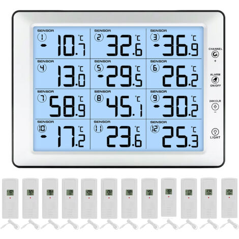 Thermomètre sans fil   à 12 capteurs, portée de 100 mètres, écran couleur HD, thermomètre numérique pour la surveillance de la température.