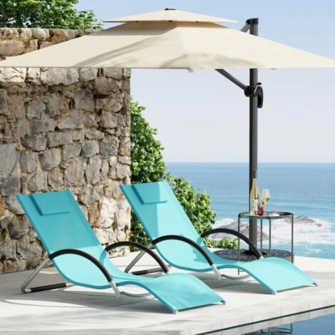 Ensemble de 2 chaises longues d'extérieur ,Chaises longues de piscine à dossier réglable,idéales pour les terrasses,les plages et les balcons (1/5)