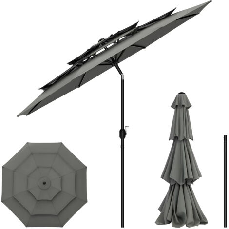 Grand parasol rond de plage / parasol de jardin (292 cm de diamètre) — Angle réglable, résistant aux UV, adapté aux jardins (1/5)