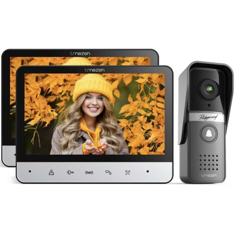 Ensemble sonnette vidéo, interphone filaire 7 pouces, avec 2 écrans, caméra 120°, compatible vision nocturne et déverrouillage à distance. (1/5)