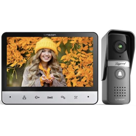 Sonnette vidéo 4 lignes de 7 pouces,système d'interphone filaire avec caméra 120°,compatible avec la vision nocturne et le déverrouillage à distance. (1/5)