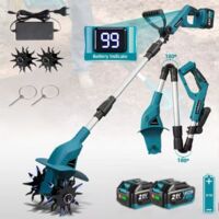 Motoculteur électrique rotatif, compatible avec les batteries Makita 21V, motoculteur de jardin, outil de retournement de la terre, 2 batteries 3,0Ah