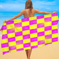 Serviette de plage imprimé carreaux, microfibre, anti-sable, séchage express