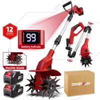 Motoculteur de jardin rotatif, 1600 W, motoculteur pliable, tondeuse à gazon sans fil, double lame, comprend deux batteries Makita.