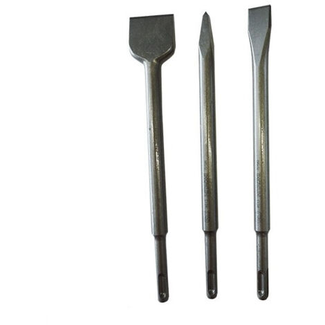 Hitachi – Set de 3 burins SDS+ 250mm – Pic, burin plat, burin bêche – Pour démolition béton armé et perçage efficace (1/6)