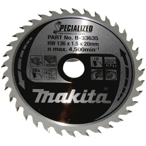 Makita – Lame de scie circulaire 136mm pour bois dur – Alésage 20mm – 36 dents carbure – Coupe nette sans éclat – B33635 (1/8)