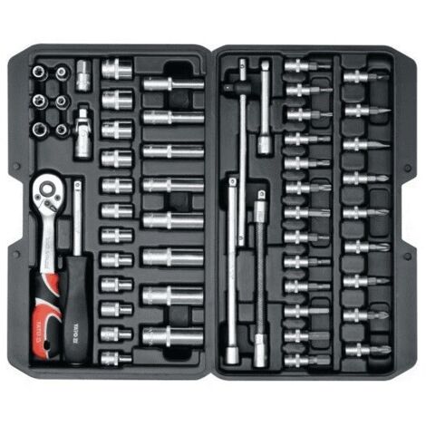 Yato – Coffret cliquet et douilles 1/4'' 56 unités – YT14501 – Acier chrome-vanadium – Douilles AS-DRIVE 4-13 mm – Rallonges flexibles 150 mm (1/6)