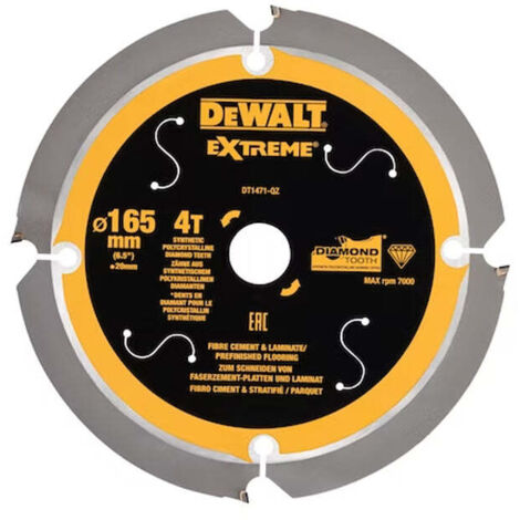 Dewalt – Lame de scie circulaire 165mm DT1471QZ – 4 dents pour fibrociment et stratifié – Diamètre alésage 20mm – Coupe nette et durable
