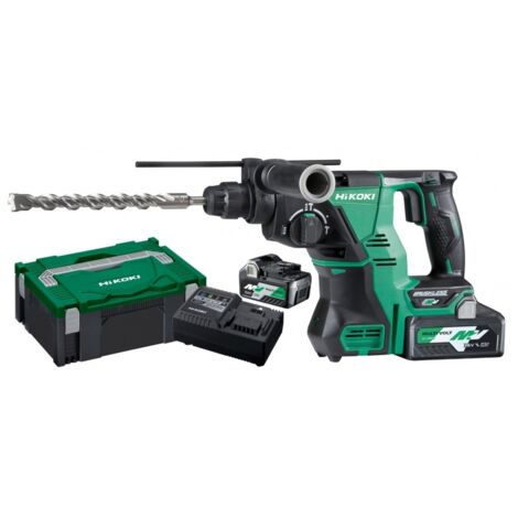 Hikoki – Perforateur-burineur sans fil 36V avec 2 batteries 4Ah – Force de percussion 8,5 J – Perçage béton jusqu'à 40 mm – Système anti-vibrations