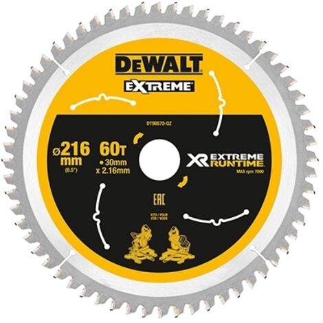 Banyo – Lame de scie circulaire 216 mm 60 dents – Pour bois dur – Épaisseur 1,6 mm – Largeur de coupe 2,16 mm – Compatibilité scies circulaires - DT99570-QZ