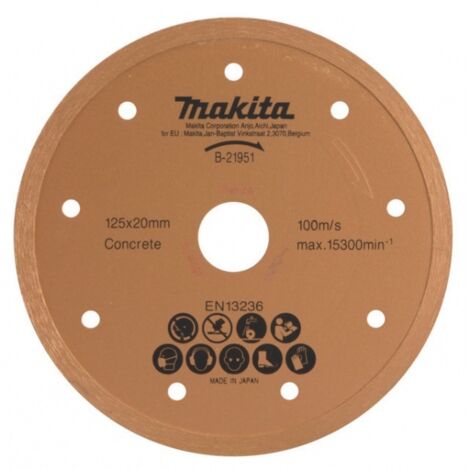 Makita – Disque diamant pour meuleuse 125 mm – Jante continue pour coupes précises béton, brique, céramique – Ø alésage 20 mm – 1 pièce - B-21951
