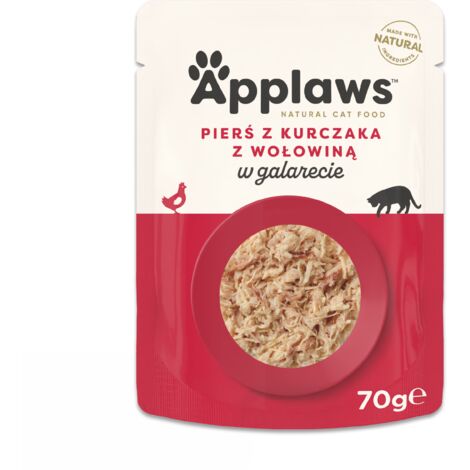 Nourriture humide pour chat APPLAWS CAT au poulet et au bœuf en gelée 70 g (1/2)