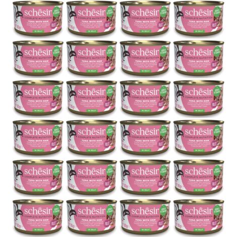 SCHESIR Comida húmeda para gatos adultos de atún con jamón en gelatina 24x85g