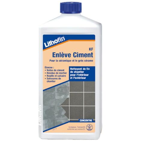 Lithofin – Nettoyant enlève ciment 1 L – Pour carrelage céramique et grès cérame – Élimine salissures inorganiques et dépôts de calcaire