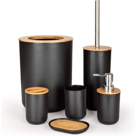 Dpzo – Ensemble d'accessoires de salle de bain 6 pcs en bambou – Résistant à la corrosion – Facile à nettoyer – Design moderne et élégant (1/5)