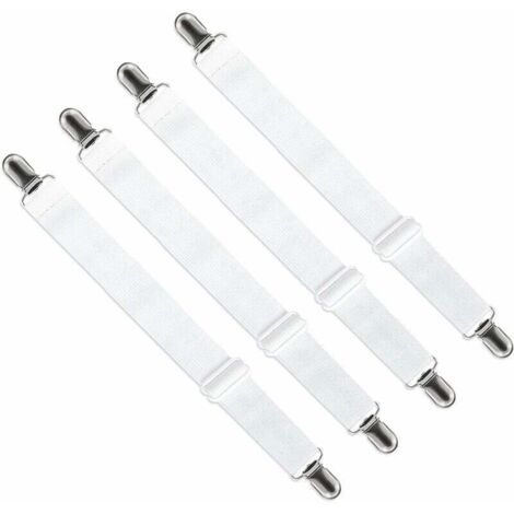 Tendeur de Drap Housse Réglable (65cm à 200cm) - Fixation Attache Sangle Ajustable pour Drap de Lit, Canapé, Housse de Repassage (Lot de 4, Blanc)- DPZO (1/5)