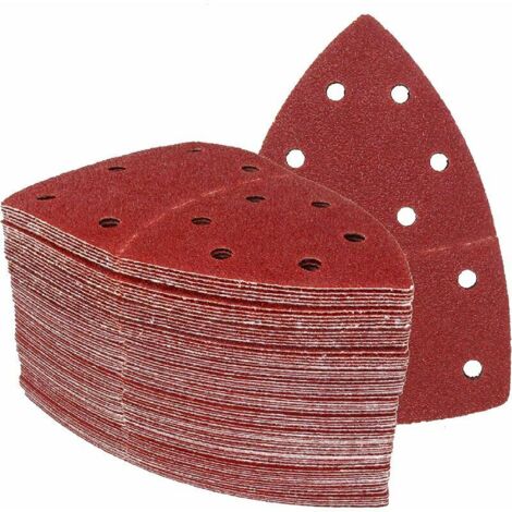 XVX – Lot de 50 feuilles abrasives triangulaires 105 x 152 mm – Grain 80 – Auto-adhésives pour ponçage bois, métal et pierre – Compatible avec ponceuses multifonctions (1/5)