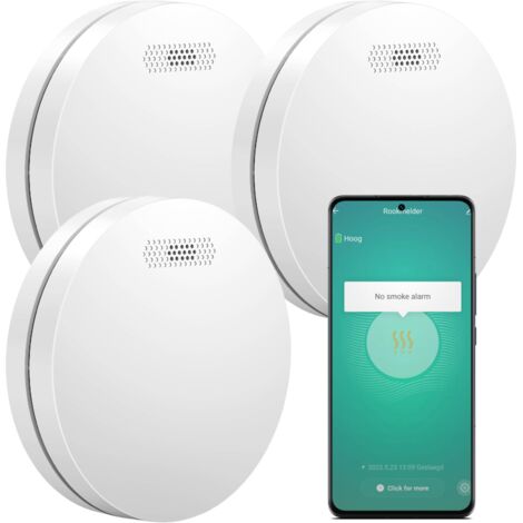 Détecteur de fumée WiFi Aroha Smart Connect - Batterie 10 ans - Capteur de fumée connecte avec Tuya et Smartlife - Alarme incendie - 3 pièces