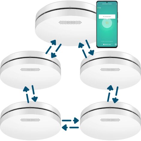 Détecteur de fumée Aroha Smart Connect & Link connectable et WiFi - Batterie 10 ans - Alarme incendie connecte Tuya et Smartlife - 5 pièces
