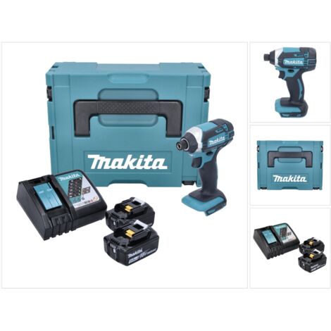 Makita – Visseuse à chocs 18V – 2 batteries 5,0Ah Li-Ion – Chargeur rapide DC 18 RC – Moteur XPT résistant à l'eau et à la poussière
