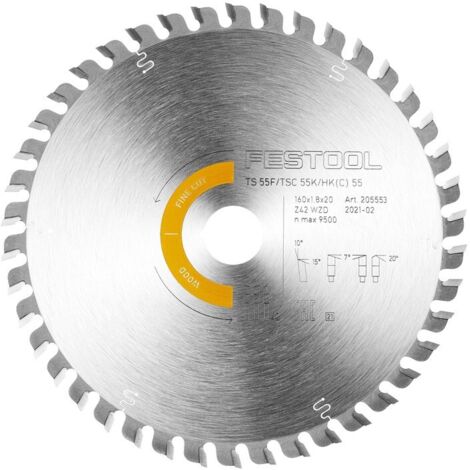 Festool – Lame de scie circulaire 160mm – 42 dents – Pour bois massif et panneaux revêtus – Largeur de coupe 1.8mm – Ø alésage 20mm