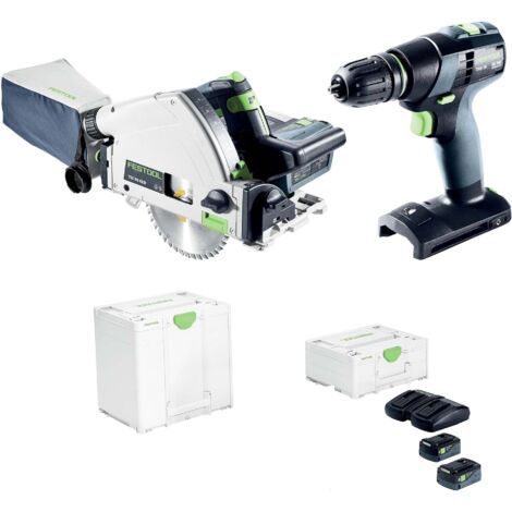 Festool – Pack combo sans fil 18V – Scie plongeante TSC 55 K avec système KickbackStop – Perceuse-visseuse TXS 18 avec batterie 5Ah – Systainers inclus (1/10)